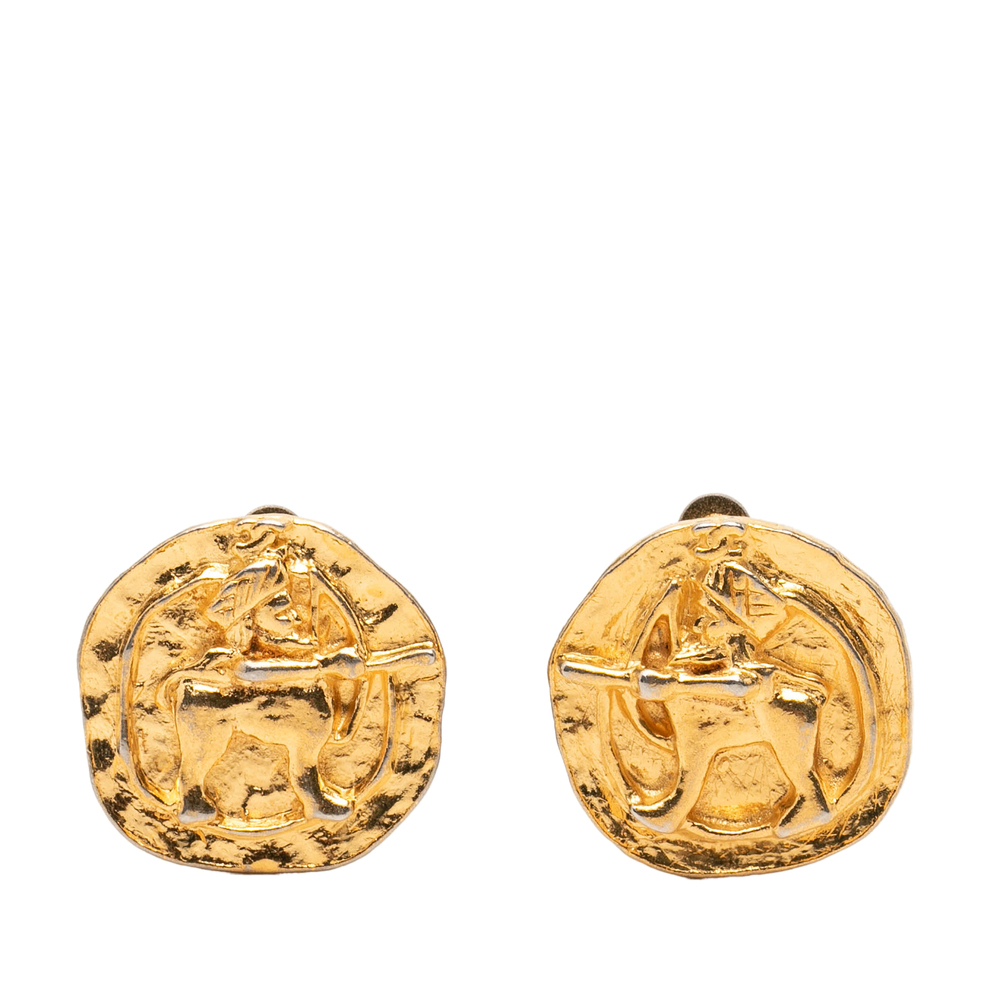 Pre-Loved Chanel Gold Plated Archer Medallion Clip On Earrings